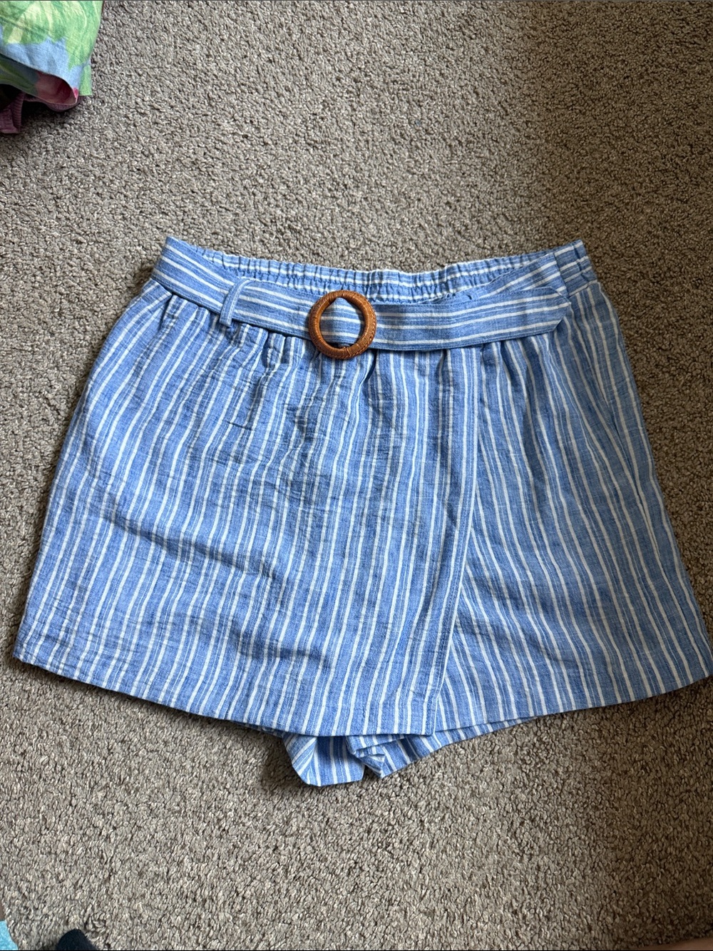 Blue Striped Women’s Skort with Decorative Belt